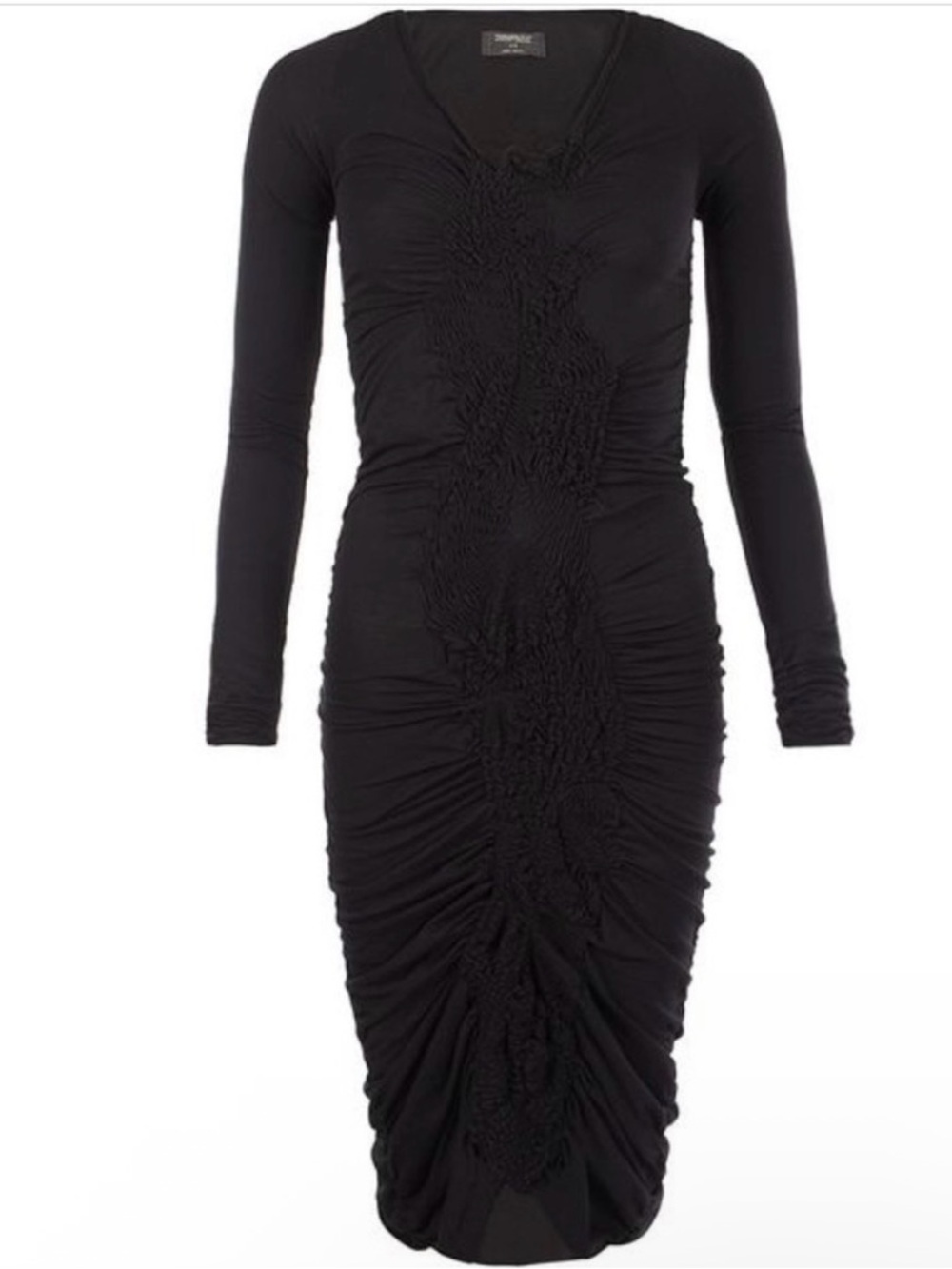 ALLSAINTS Ruched long sleeve  Midi Dress in Black